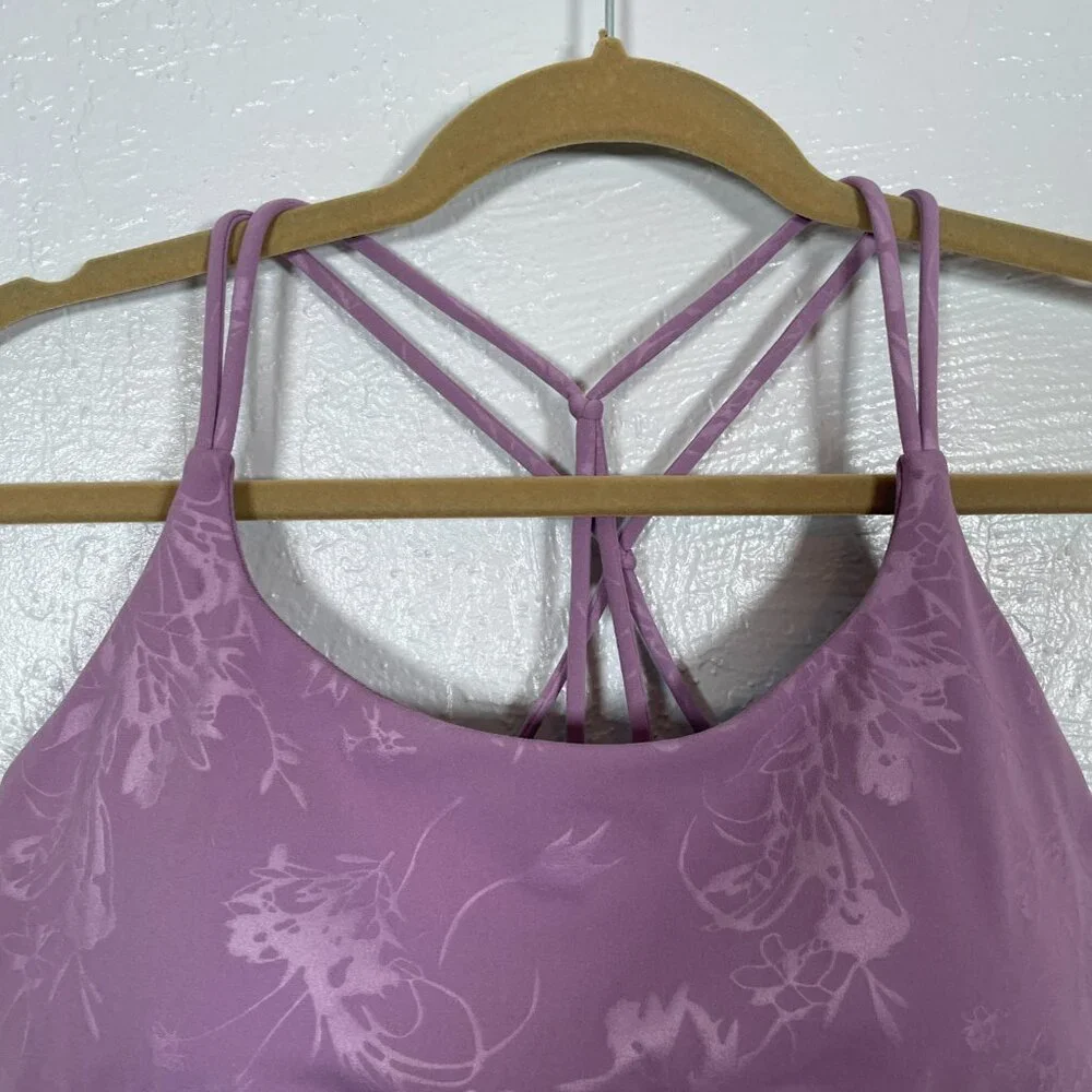Zyia Active Women M Lilac Lavender Purple Floral Double Strap Sports Bra Padded
